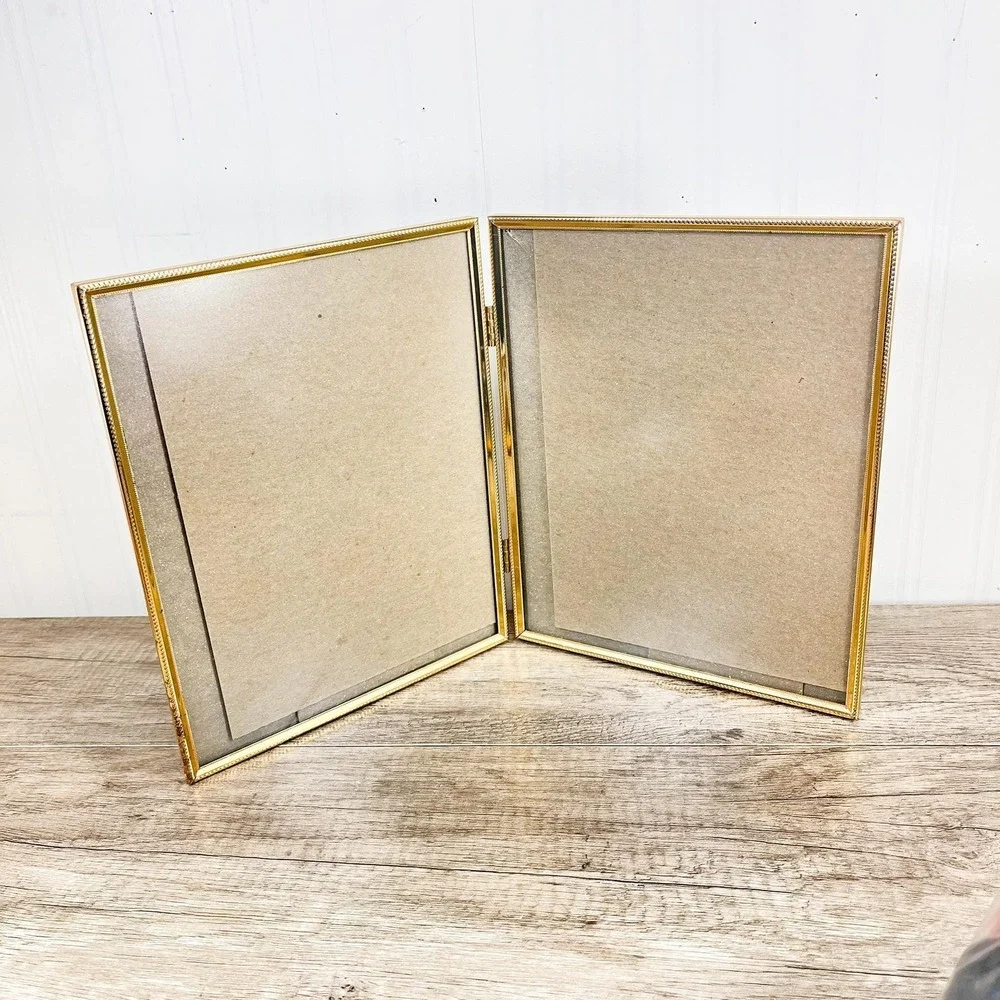 Vintage MCM Brass Double Photo‎ Frame – Holds Two 8x10 Inch Photos